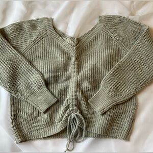 Drawstring Knit Cropped V Neck Sweater